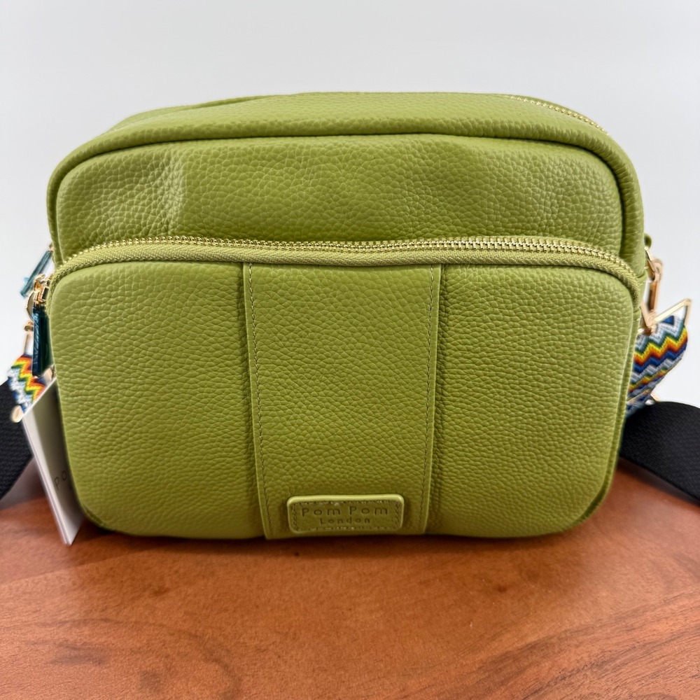 Pom Pom London Original Plus Leather Crossbody Bag Moss Green w/Accessories
